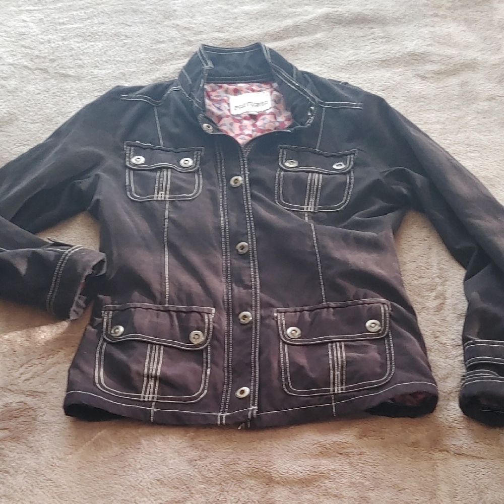 Vintage Point Zero Button-Front Jacket in Black Sz SM